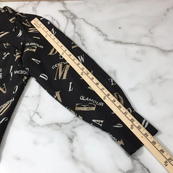 Liz Claiborne VTG 90s Black Cream Printed Button‎ Front Silk Shirt Womens Small - Picture 10 of 11